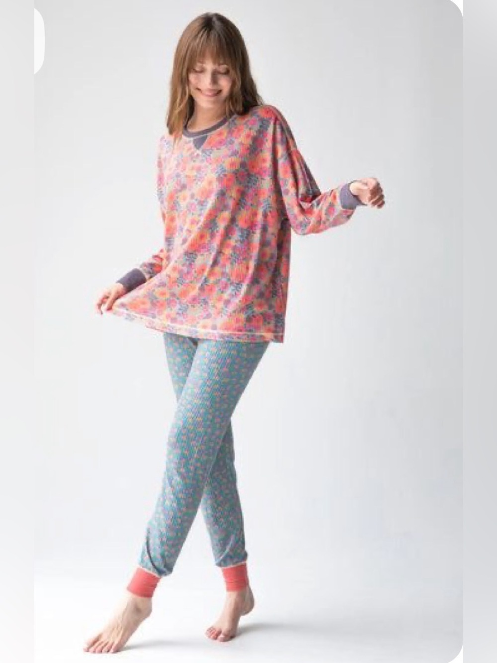 NATURAL LIFE Mix & Match Thermal Pajama Set Floral Waffle Knit XL
